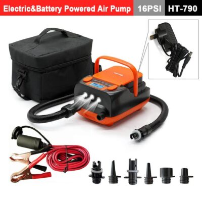 Electric & Battery Powered HT-790 High Pressure SUP Electric Air Pump 12V DC Paddle Board 16/20PSI Auto-Off