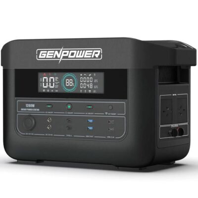 GENPOWER 1200W Portable Lithium Power Station 1075Wh LiFePo4, Multiple Voltage Output, 15W Wireless Charger, Ideal for Camping, Home Backup and Power