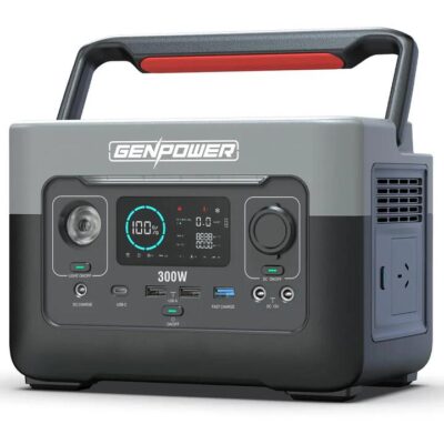 GENPOWER 300W Portable Lithium Power Station 288Wh LiFePo4, Multiple Voltage Output, 15W Wireless Charger, Ideal for Camping, Home Backup and Power To