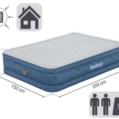 Bestway 2.03m x 1.52m x 46cm Fortech Snugable Top Air Inflatable Mattress Queen Built-in AC Pump