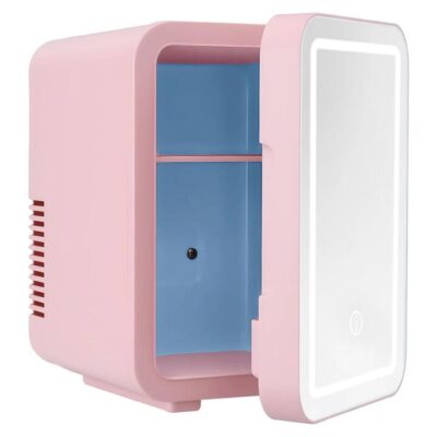 Glacio Mini Fridge Skincare Beauty Cooler Warmer LED Mirror 12V 220V Pink 4L