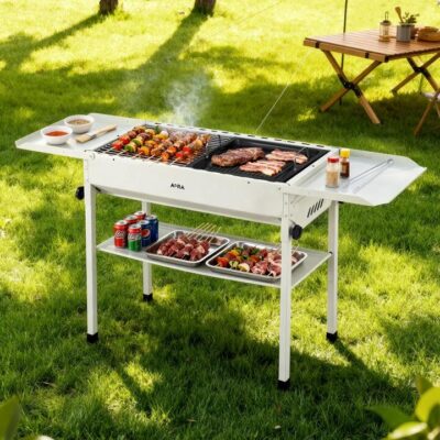 Grillz Portable BBQ Grill w/ Stainless Steel Racks & Pans for Outdoor