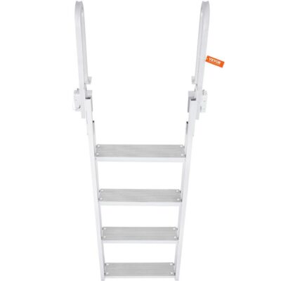 VEVOR Dock Ladder Flip Up 4 Steps, 159 kg Load Capacity, Aluminum Pontoon Boat Ladder with 4" Wide Step & Nonslip Mat,Swimm Step Ladder for Ship/Lake/