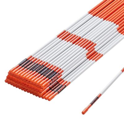 VEVOR Driveway Markers, 100PCS 121.5cm, 0.78cm Diameter, Orange Fiberglass Poles Snow Stakes with Reflective Tape, 30cm Steel Drill Bit & Protection G