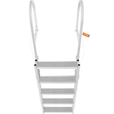 VEVOR Dock Ladder, Retractable 5 Steps, 350 lbs Load Capacity, Aluminum Alloy Pontoon Boat Ladder with 66.9''-78.9'' Adjustable Height, 4'' Wide Step