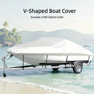 Trailerable Boat Cover – Heavy Duty Waterproof Tarp with Storage Bag, Designed for V-Hull, Fish & Ski, Runabout, Bass & Fishing Boats,20-22FTBlack